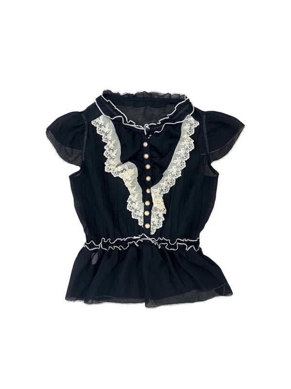 Lace-Trimmed Sheer Chiffon Top