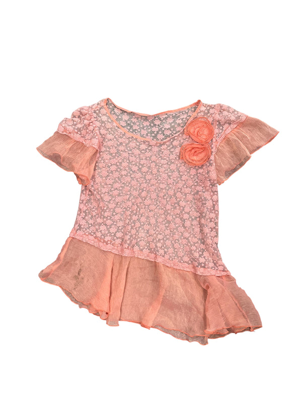 Floral Lace Asymmetric Tiered Top