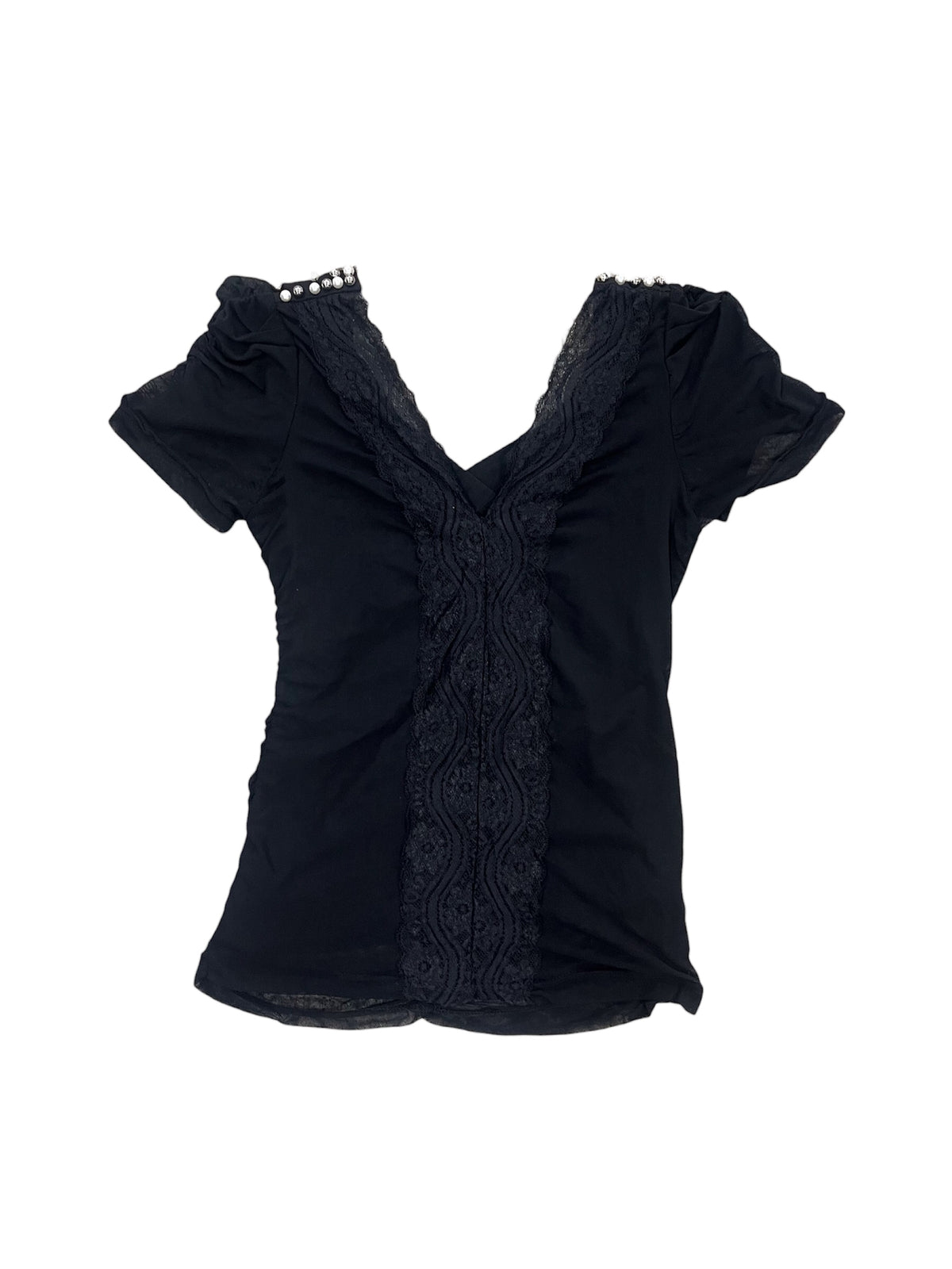 Studded V-Neck Shirred Top