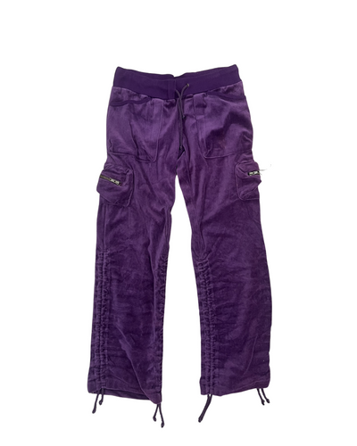 Purple Velour Shirring Cargo Pants