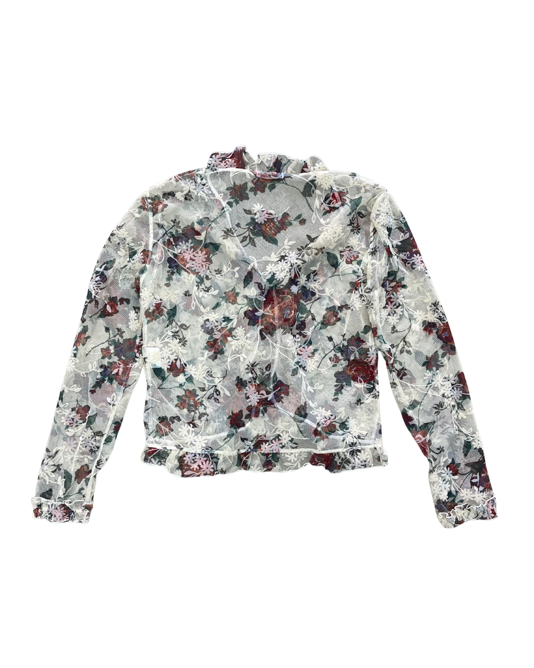 Flower Embroidery See-through Frill Top