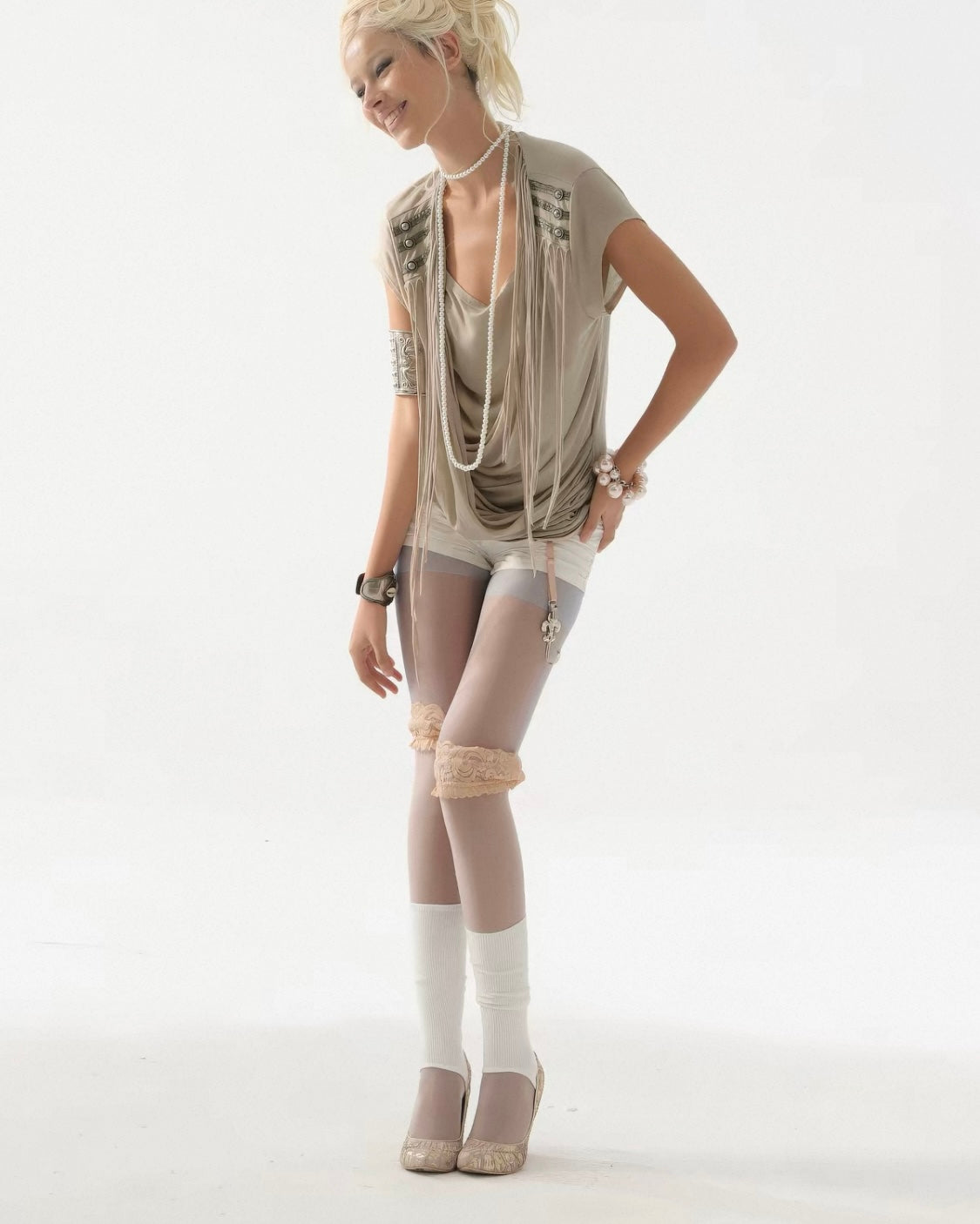 [DoublePunch] Desert Fringe Ruched Cowl Top