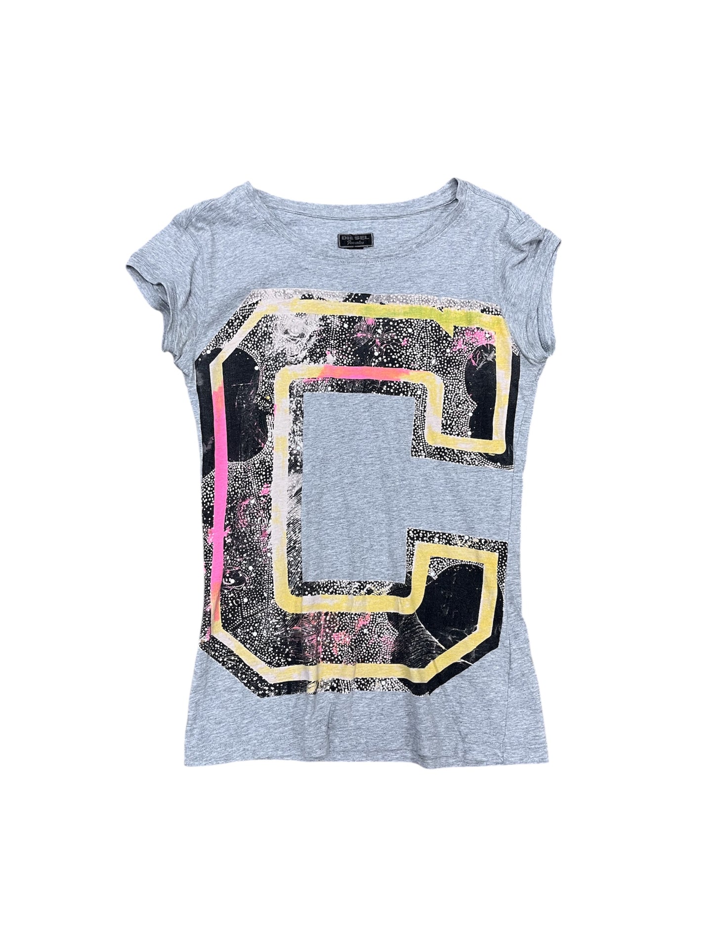 -DIESEL-Grey Glitter Arch Logo Short Sleeve T-Shirt
