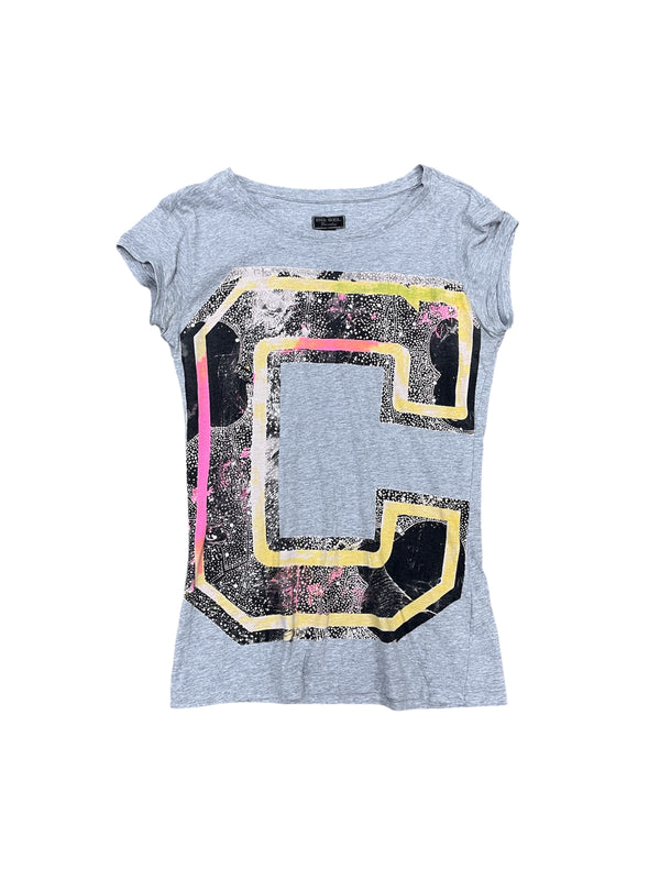 -DIESEL-Grey Glitter Arch Logo Short Sleeve T-Shirt