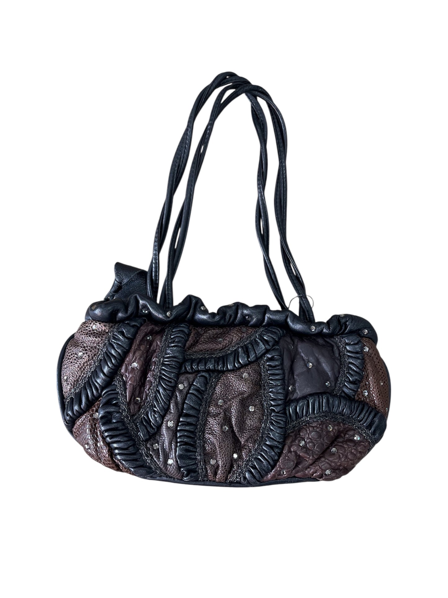 Mixed Texture Studded Shoulder Bag