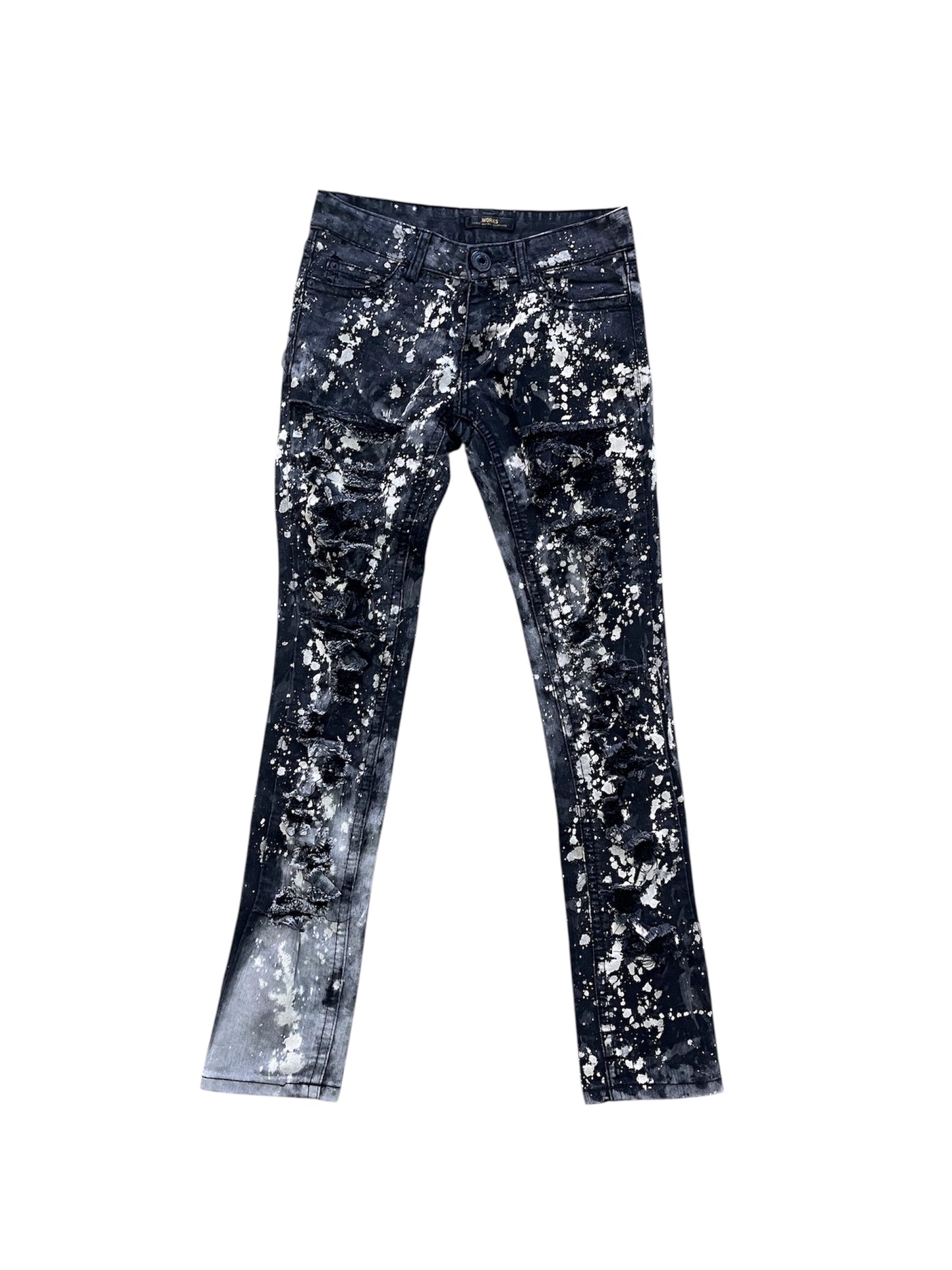 White Splatter Paint Distressed Denim