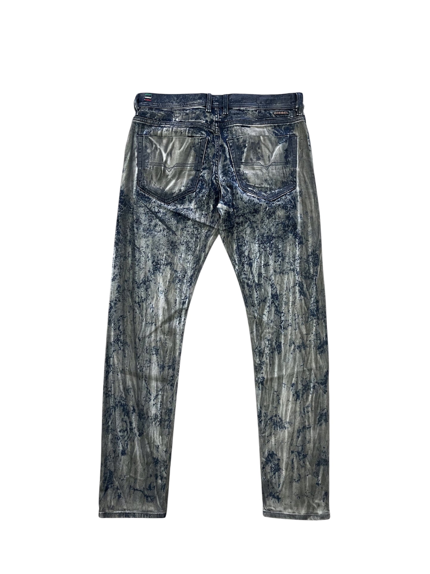 -DIESEL- Metallic Coated Waxed Denim Pants