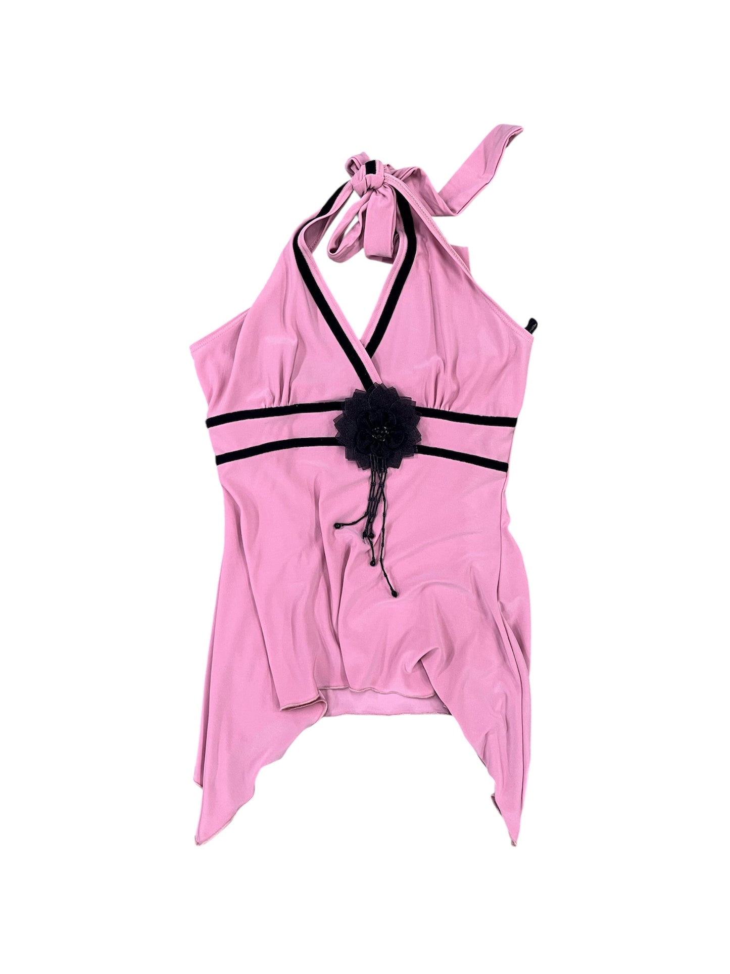 Pink Asymmetric Hem Halter Neck Top