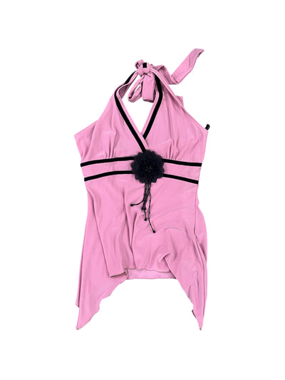 Pink Asymmetric Hem Halter Neck Top