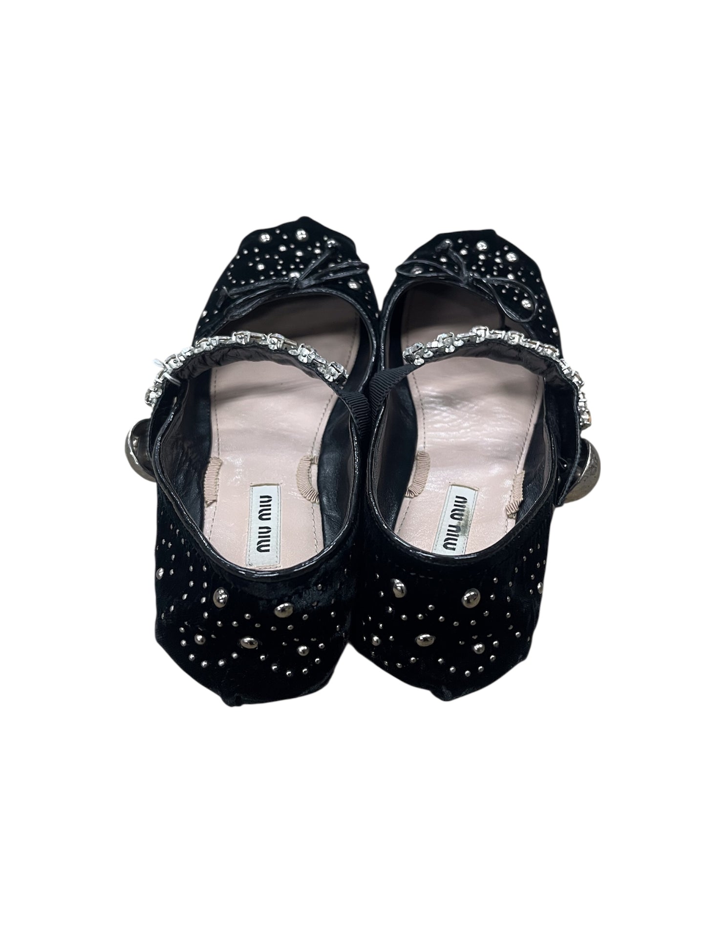 -MIU MIU- Bijoux Strap Velvet Ballet Flats