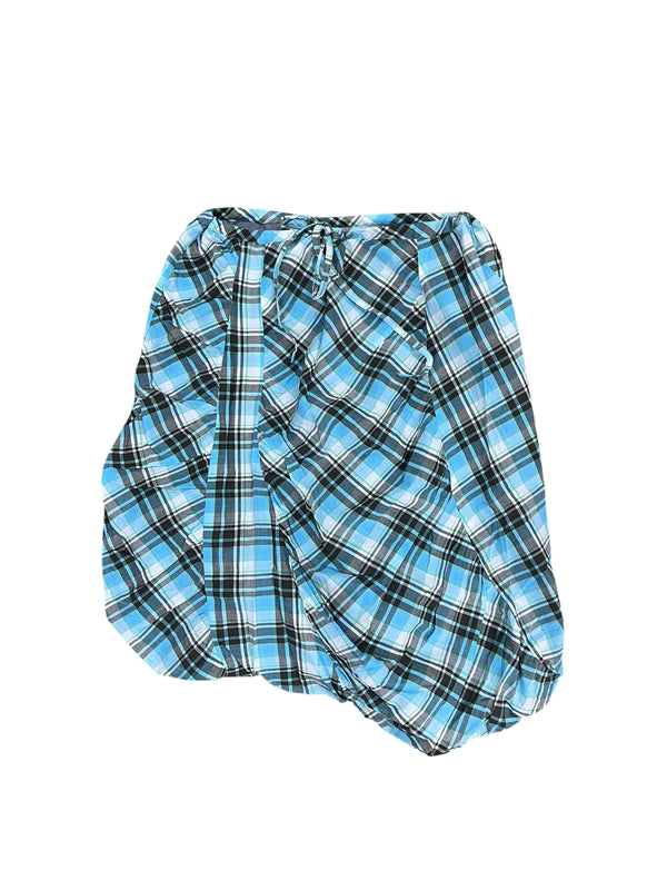 Cyan Check Ruched Balloon Mini Skirt