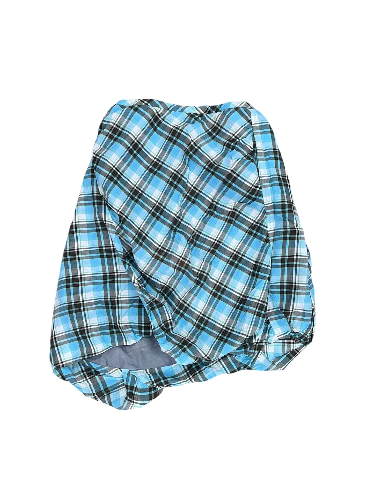 Cyan Check Ruched Balloon Mini Skirt