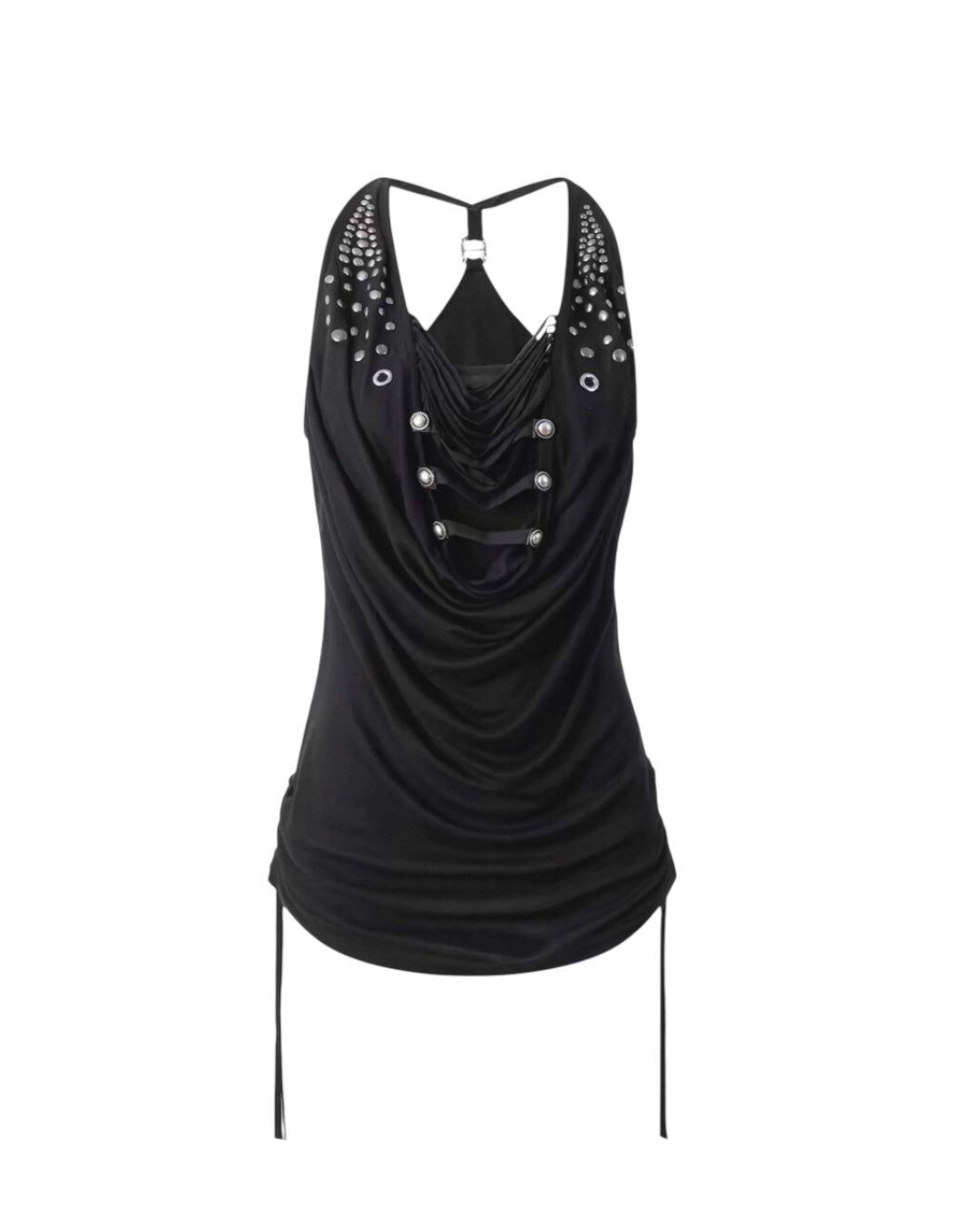 [DoublePunch] Metallic Studded Cowl Neck Halter Camisole