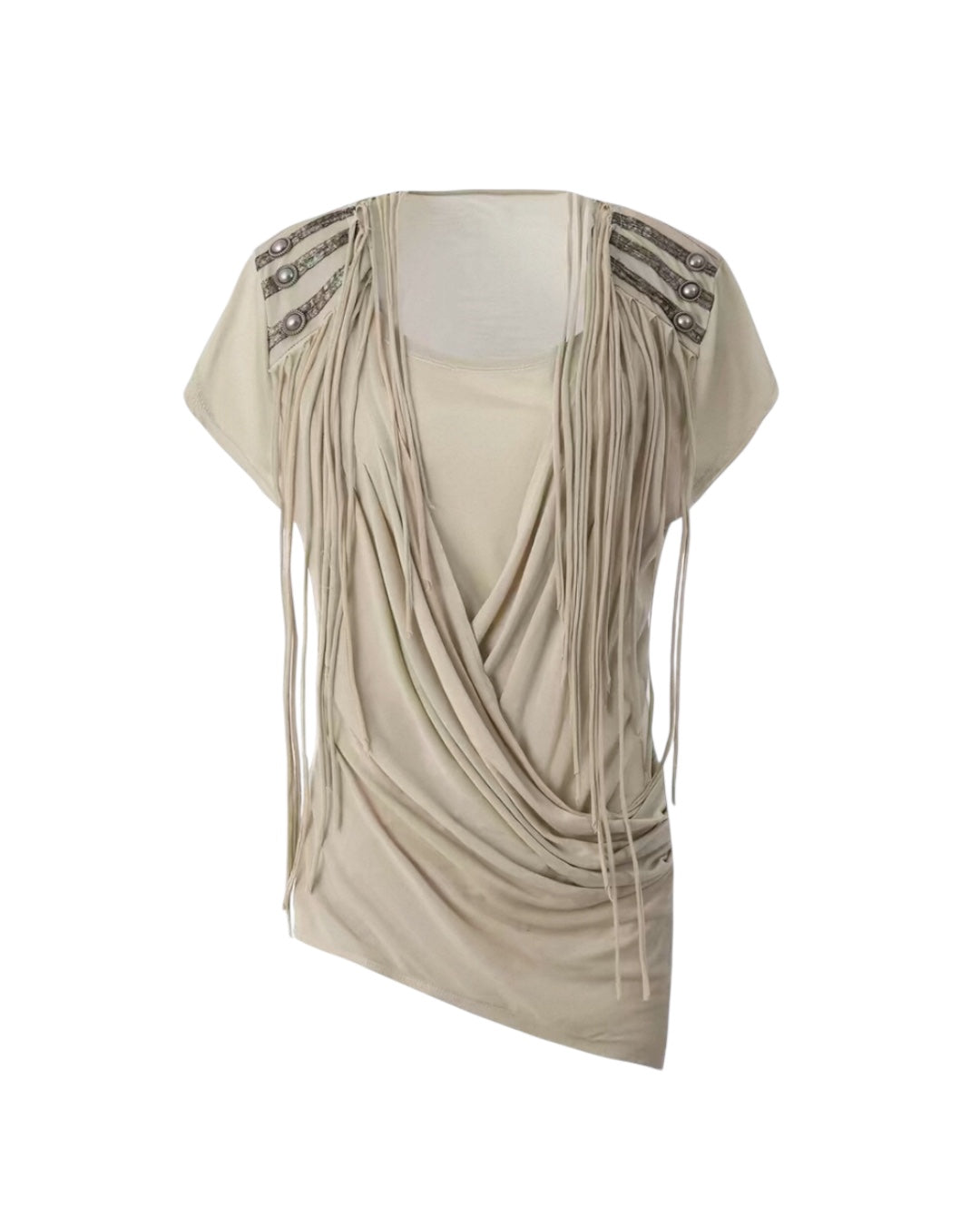[DoublePunch] Desert Fringe Ruched Cowl Top