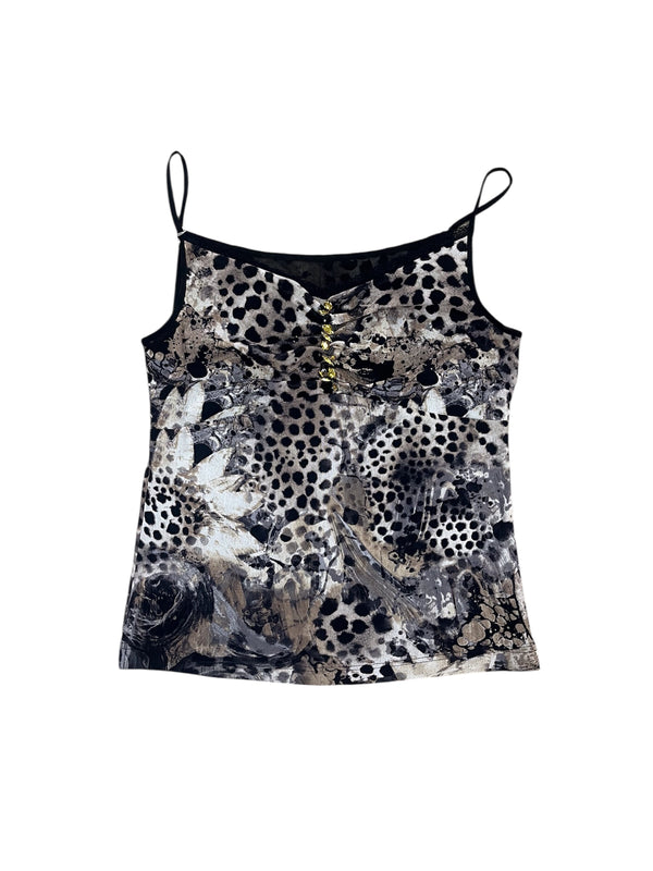 Abstract Animal Print Lace-Up Front Tank
