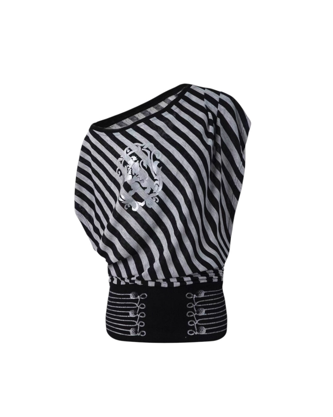 [DoublePunch] Asymmetric Graphic Striped Tee Dress(BLACK)