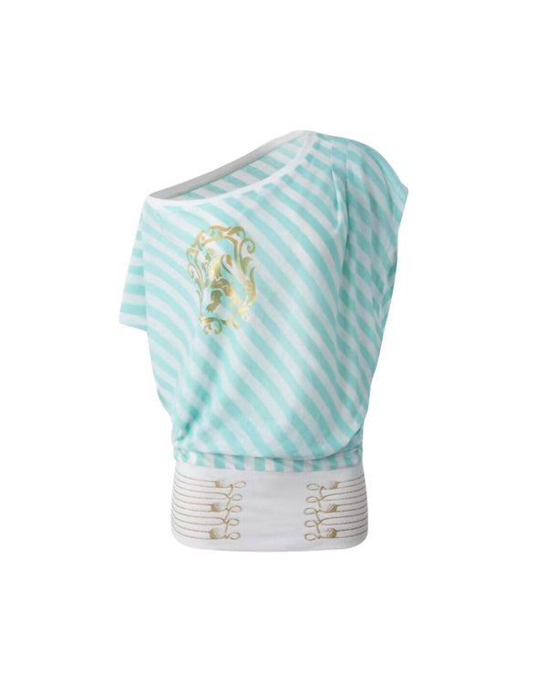 [DoublePunch] Asymmetric Graphic Striped Tee Dress(BLUE)
