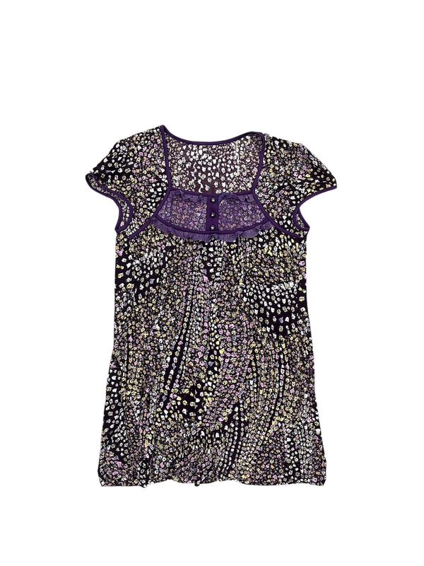 Mosaic Dot Print Purple empire Waist Top