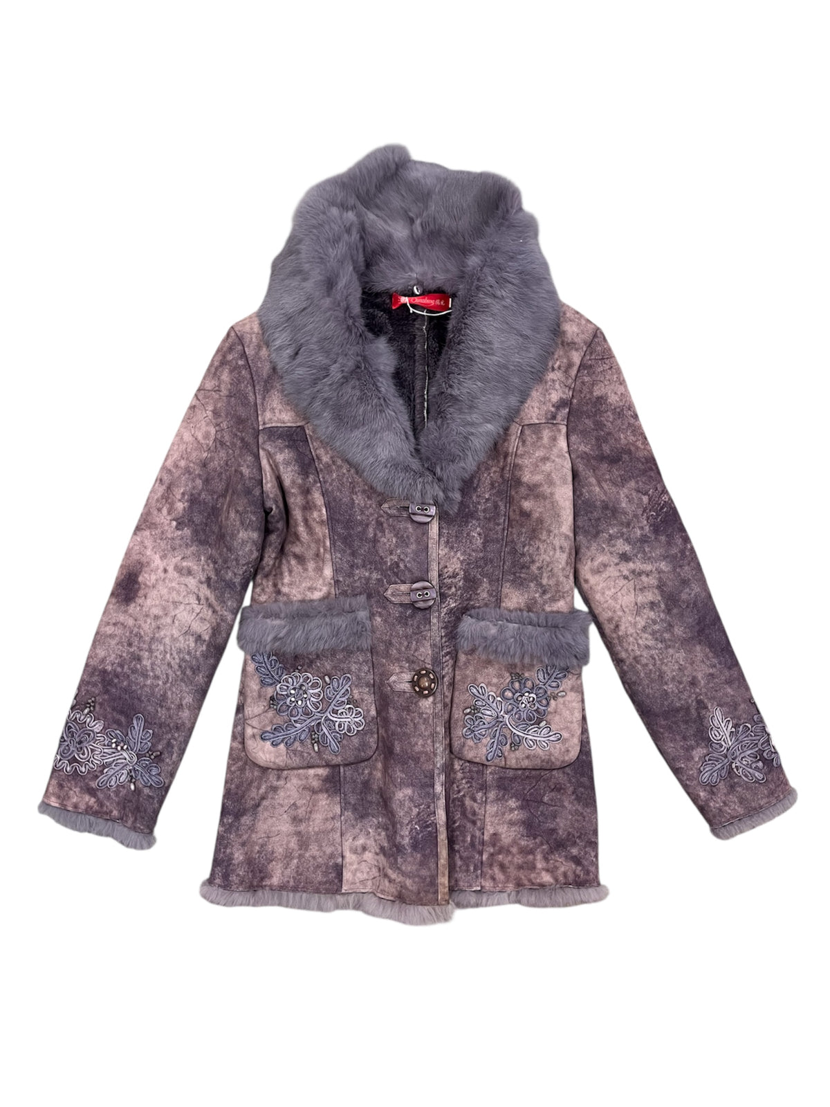 Dusty Rose Textured Suede Coat with Fur Collar