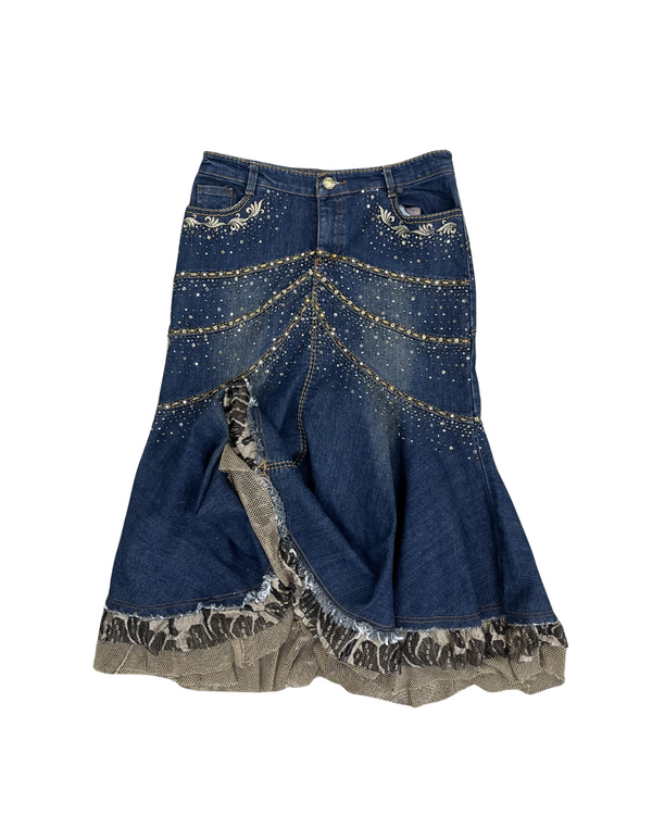 Rhinestone Embellished Mermaid Denim Skirt